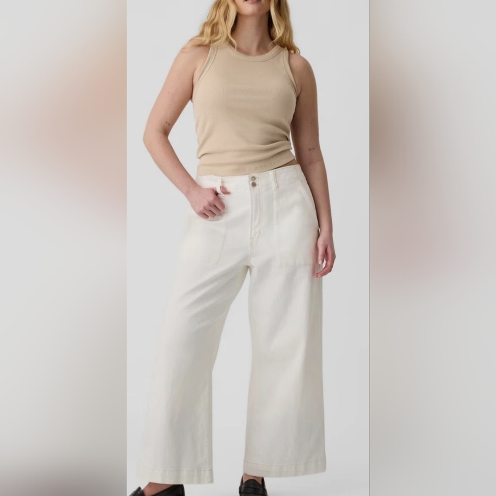 Gap White Cream Cargo Pants Wide Leg Crop Brand New Size 12/31